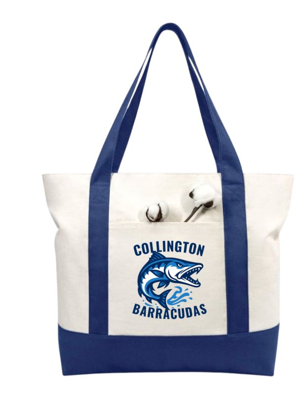 Collington Barracudas Custom Canvas Tote Bag - Navy/Natural - LARGE with ZIPPER Collington Barracudas Custom Canvas Tote Bag - Navy/Natural - LARGE with ZIPPER