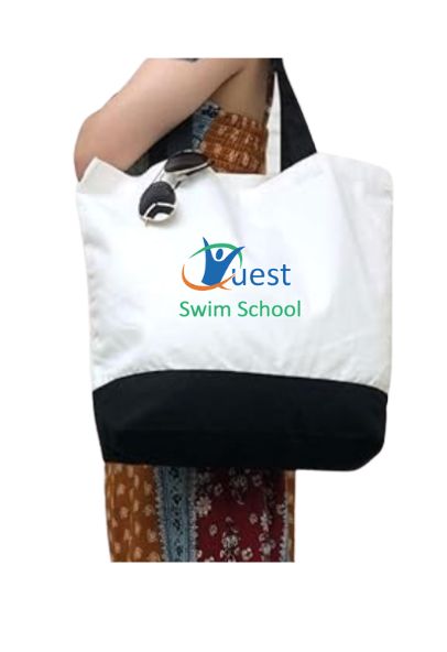 Quest Swim School Canvas Tote Bag - White & Black