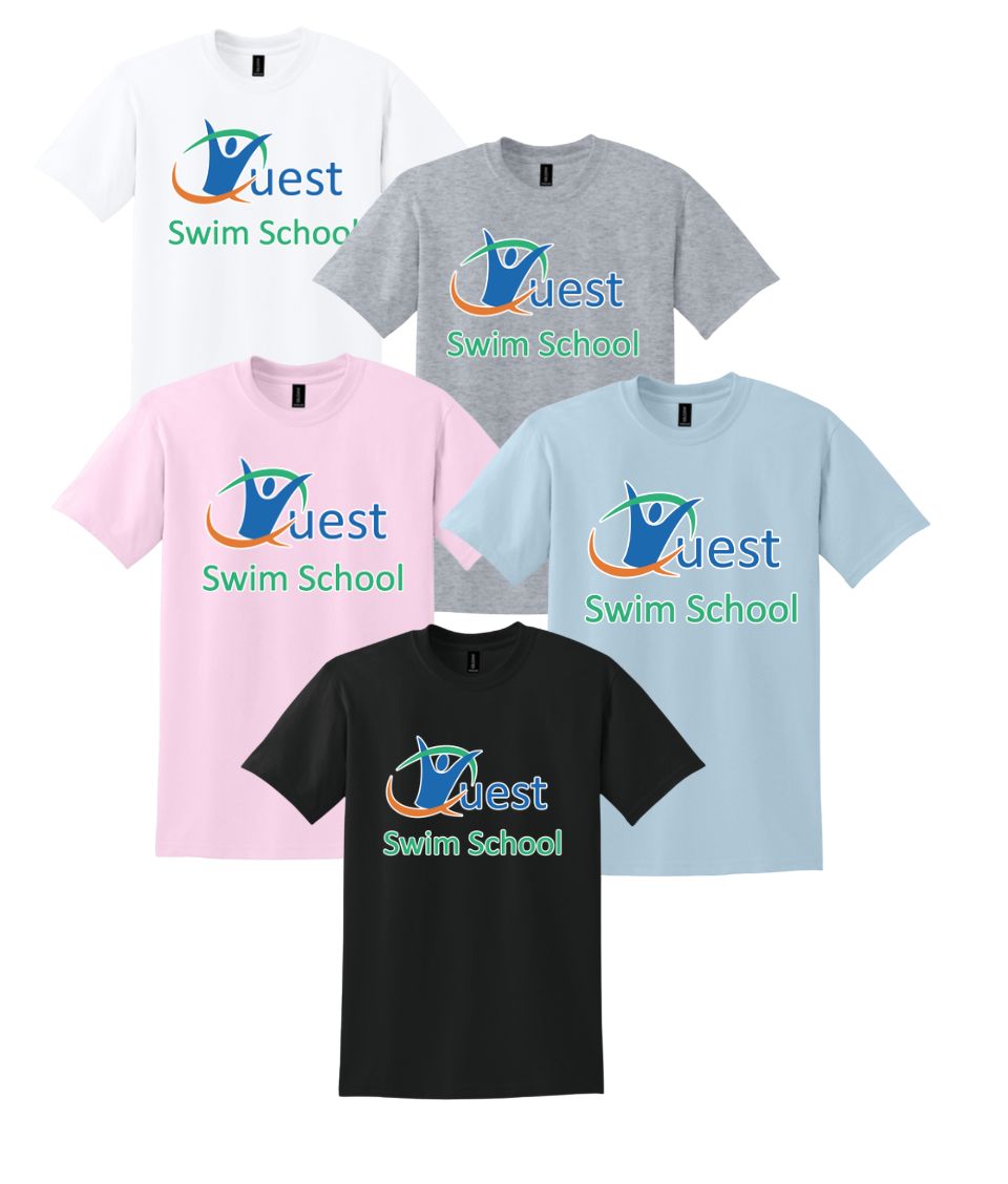 Quest Swim School T-Shirt - White, Sport Grey, Black, Light Pink or Light Blue  - Toddler & Youth Sizes