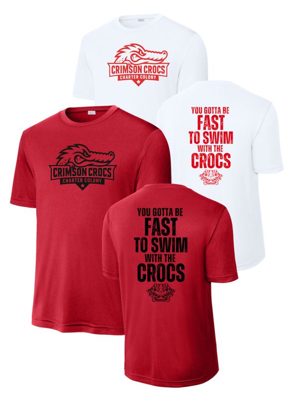 Charter Colony Crimson Crocs "YOU GOTTA BE FAST" Moisture Wick Tee -White or Red -YOUTH