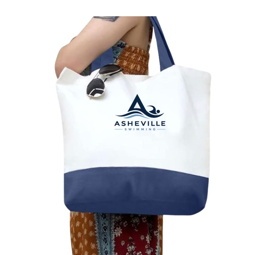 Asheville Swimming Canvas Tote Bag - White & Navy - Embroidered Logo