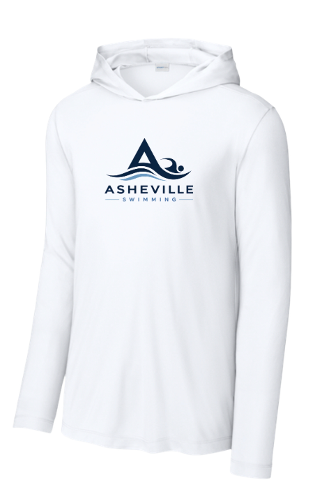 Asheville Swimming UV PRO Long Sleeve Hoodie Tee - White, Navy or Aqua - Adult Sizing Only