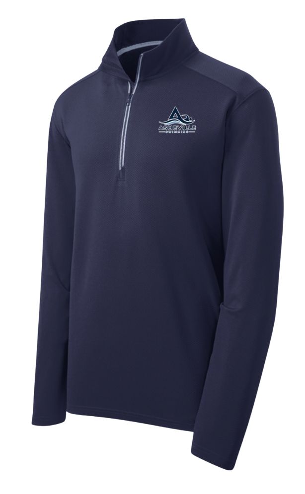 Asheville Swimming Embroidered Mens Moisture Wicking 1/4 Zip Pull Over - Navy Asheville Swimming Embroidered Mens Moisture Wicking 1/4 Zip Pull Over - Navy