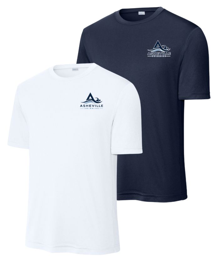 Asheville Swimming Team Moisture Wick Tee -White or Navy  - YOUTH