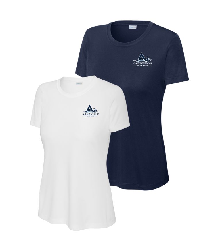 Asheville Swimming Ladies Moisture Wick Tee - White, Navy, Aqua or Grey Concrete - Adult LADIES