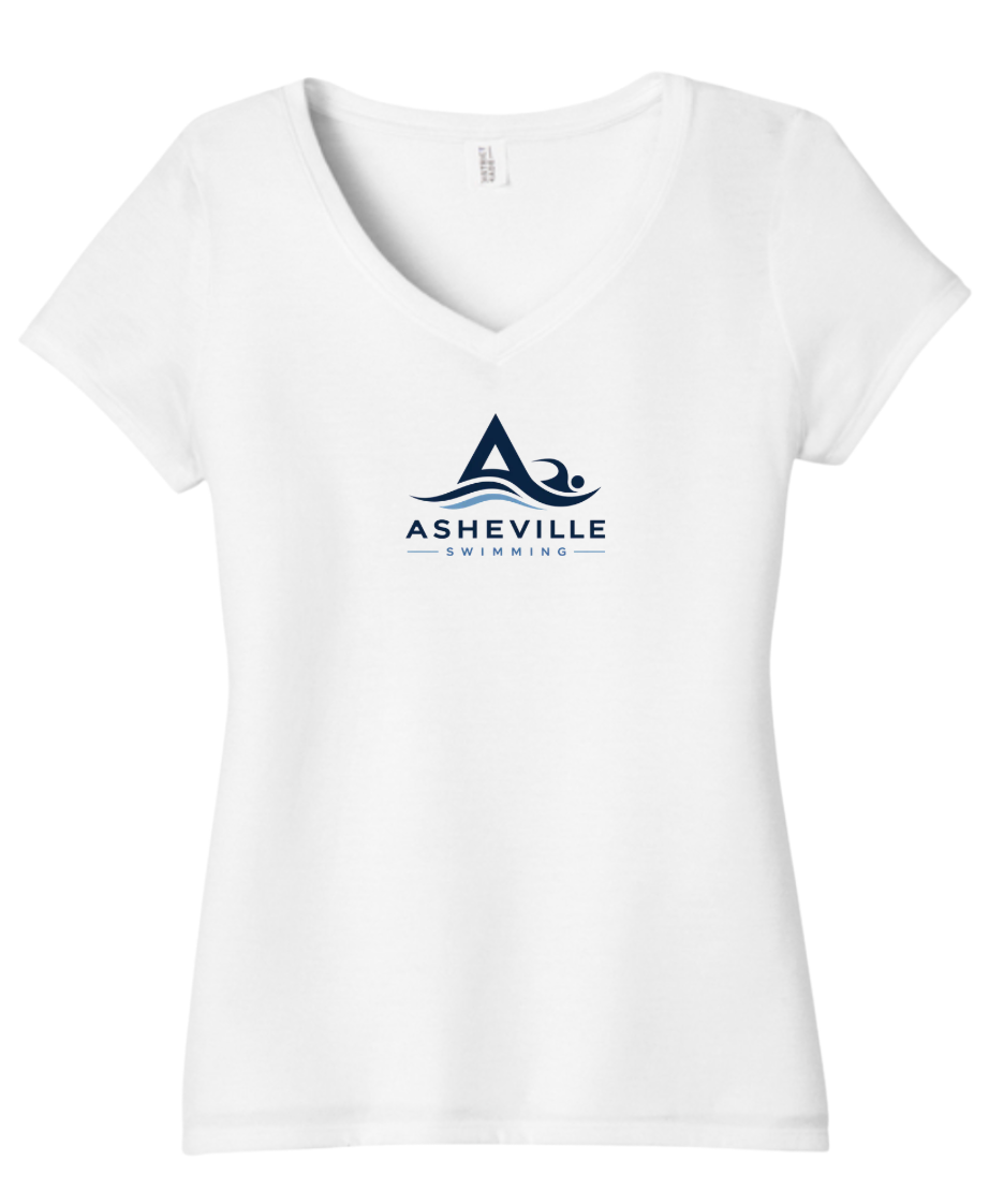 Asheville Swimming Ladies V-NECK T-Shirt - White, Navy or Navy Frost - Adult Ladies