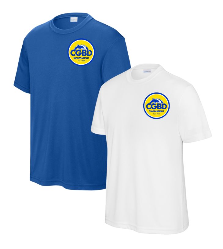 CGBD Swimming Mens Moisture Wick Tee - White or Royal - Adult MENS CGBD Swimming Mens Moisture Wick Tee - White or Royal - Adult MENS