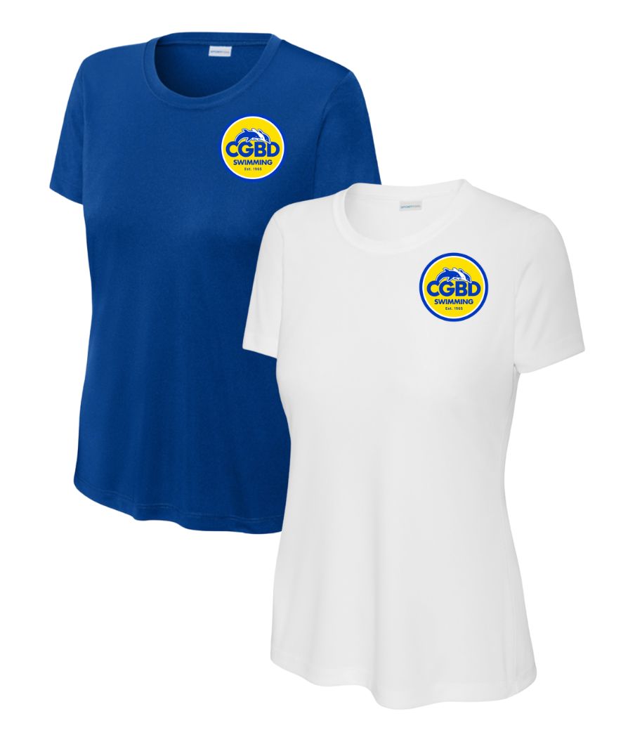CGBD Swimming Ladies Moisture Wick Tee - White or Royal - Adult LADIES CGBD Swimming Ladies Moisture Wick Tee - White or Royal - Adult LADIES