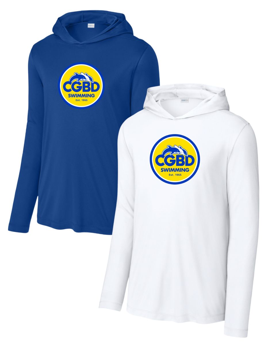 CGBD Swimming UV PRO Long Sleeve Hoodie Tee - White or Royal - Adult Sizing Only CGBD Swimming UV PRO Long Sleeve Hoodie Tee - White or Royal - Adult Sizing Only