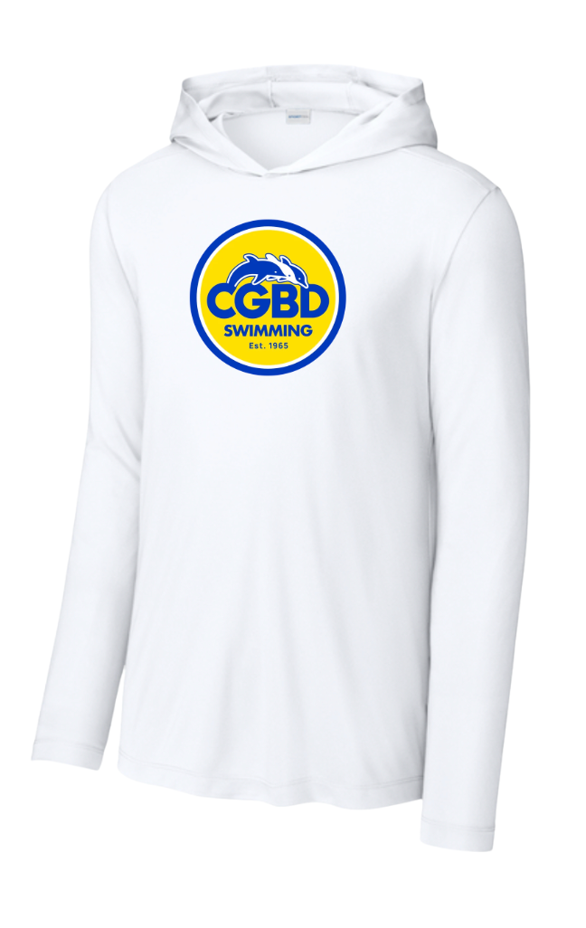 CGBD Swimming UV PRO Long Sleeve Hoodie Tee - White or Royal - Adult Sizing Only