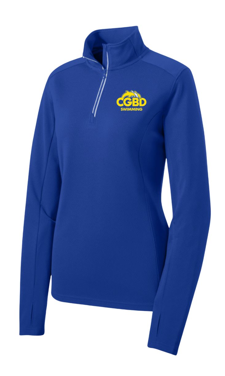 CGBD Swimming Embroidered Ladies Moisture Wicking 1/4 Zip Pull Over - Royal CGBD Swimming Embroidered Ladies Moisture Wicking 1/4 Zip Pull Over - Royal