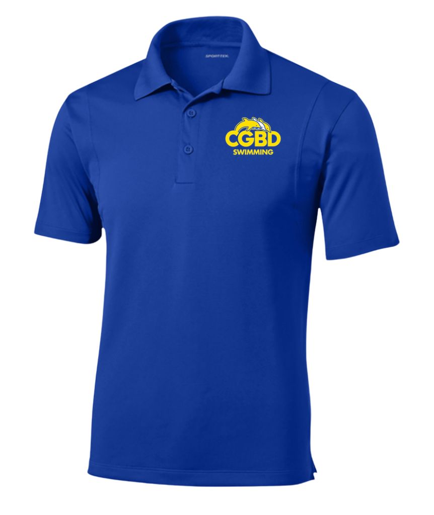 CGBD Swimming Team Embroidered Mens Moisture Wick Polo - Royal CGBD Swimming Team Embroidered Mens Moisture Wick Polo - Royal