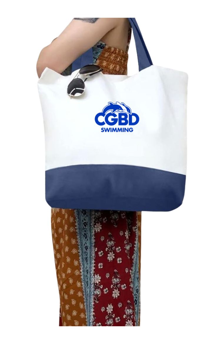 CGBD Swimming Canvas Tote Bag - White & Blue - Embroidered Logo