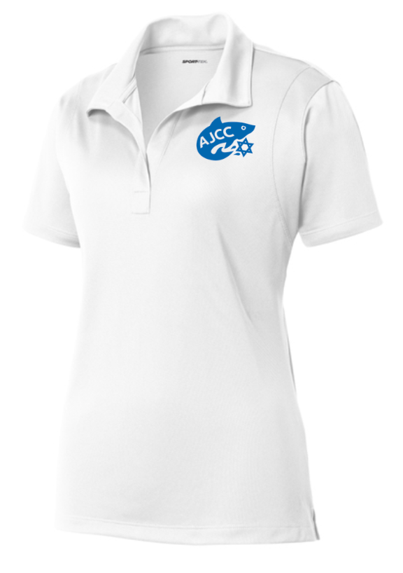 Asheville AJCC Swimming Team Embroidered Ladies Moisture Wick Polo - White or Royal
