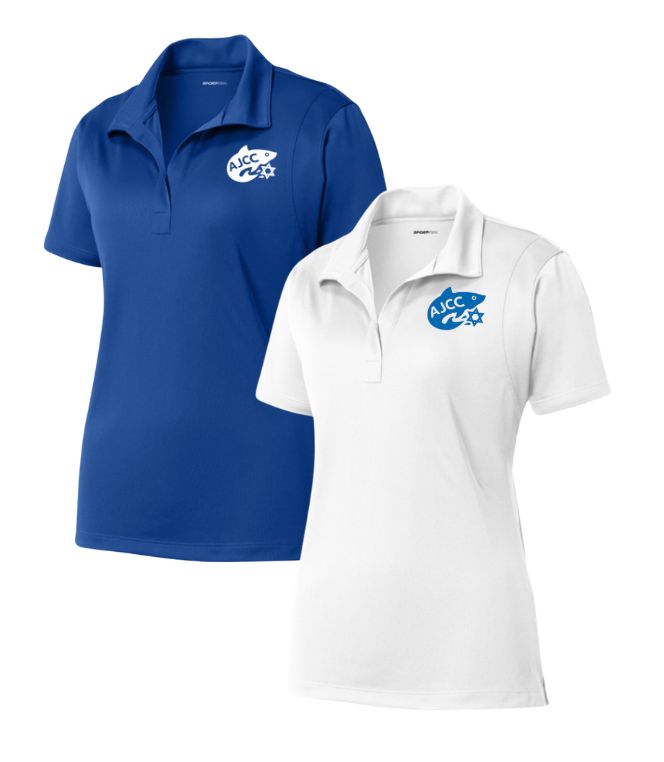 Asheville AJCC Swimming Team Embroidered Ladies Moisture Wick Polo - White or Royal