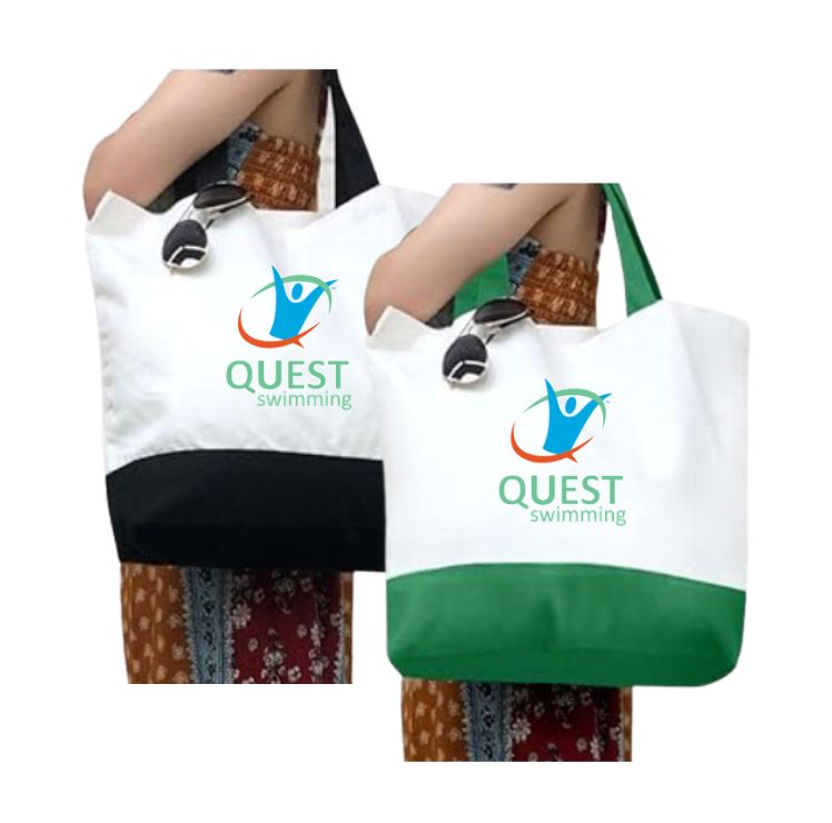 Quest Swimming Canvas Tote Bag - White & Black or White & Green - Embroidered Logo Quest Swimming Canvas Tote Bag - White & Black or White & Green - Embroidered Logo
