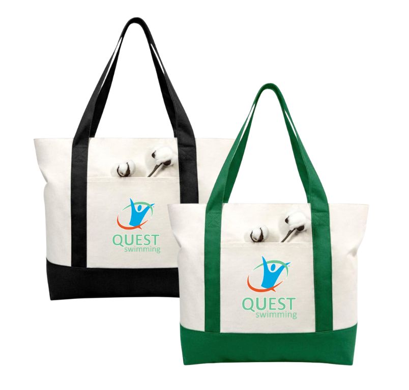Quest Swimming Custom Canvas Tote Bag - Black/Natural or Green/Natural - LARGE with ZIPPER - Embroidered Logo Quest Swimming Custom Canvas Tote Bag - Black/Natural or Green/Natural - LARGE with ZIPPER - Embroidered Logo