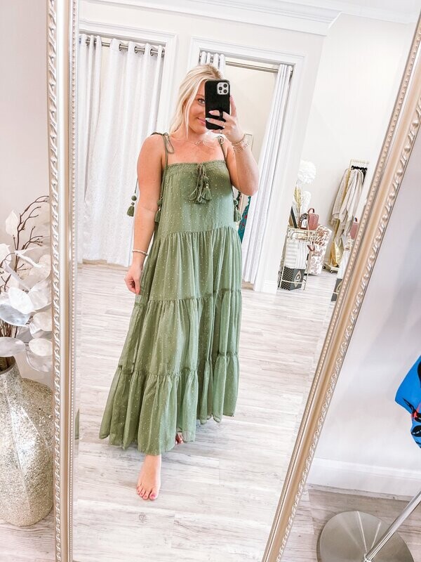 Gold Stars Tassel Detail Maxi Dress - Olive