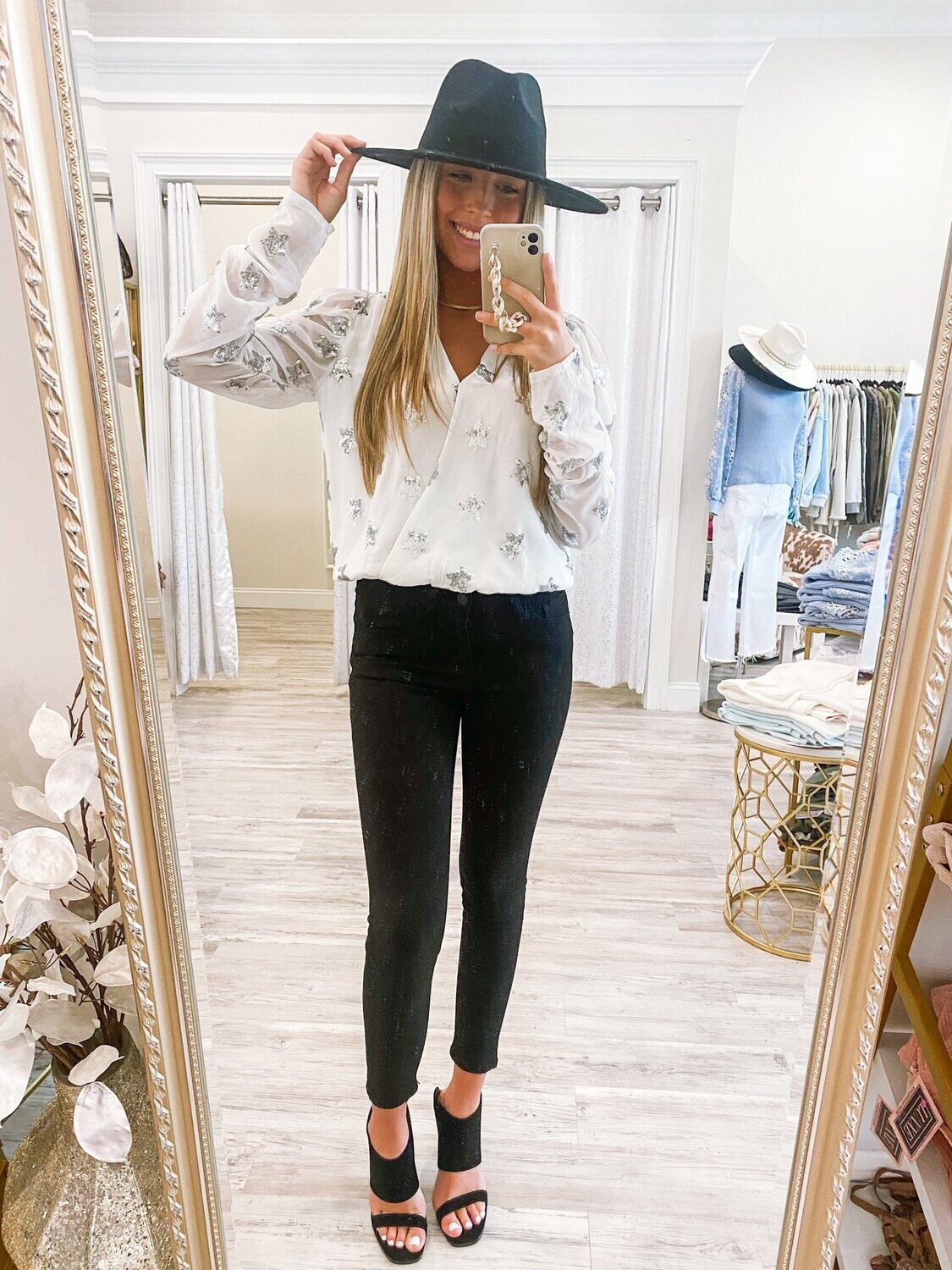 Joan Sequin Star Bodysuit - White