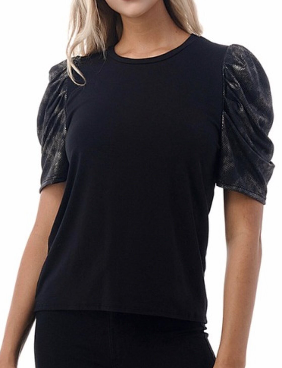 Tie Dye Foil Sleeves Top - Black
