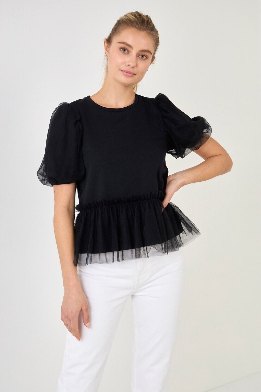Tulle Detail Top - Black