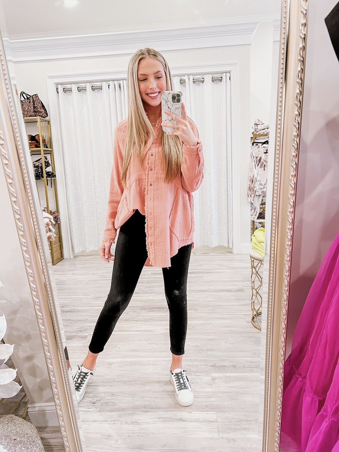 Gauze Button Down Tunic - Dusty Pink