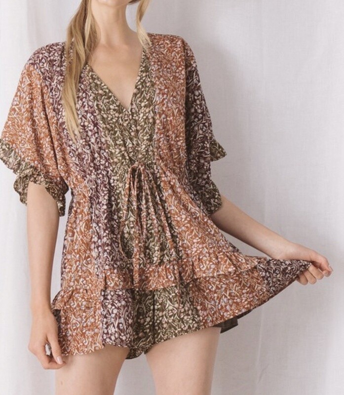 Floral Color Block Romper
