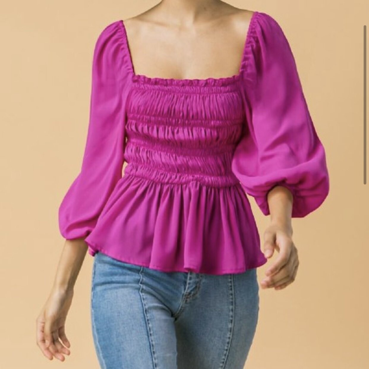 Smocked Peplum Top - Magenta