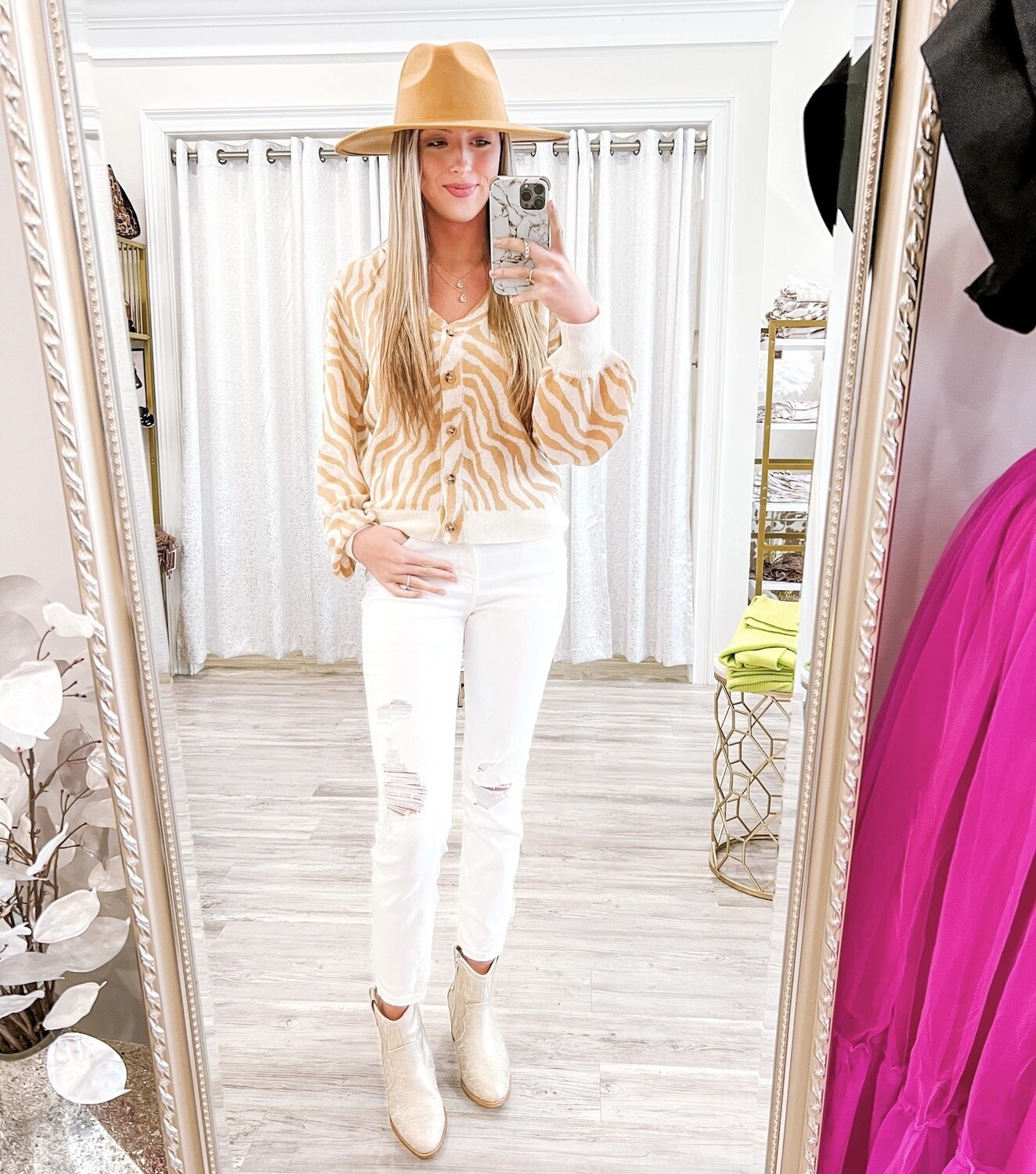 Zebra Knit Cardigan - Mustard