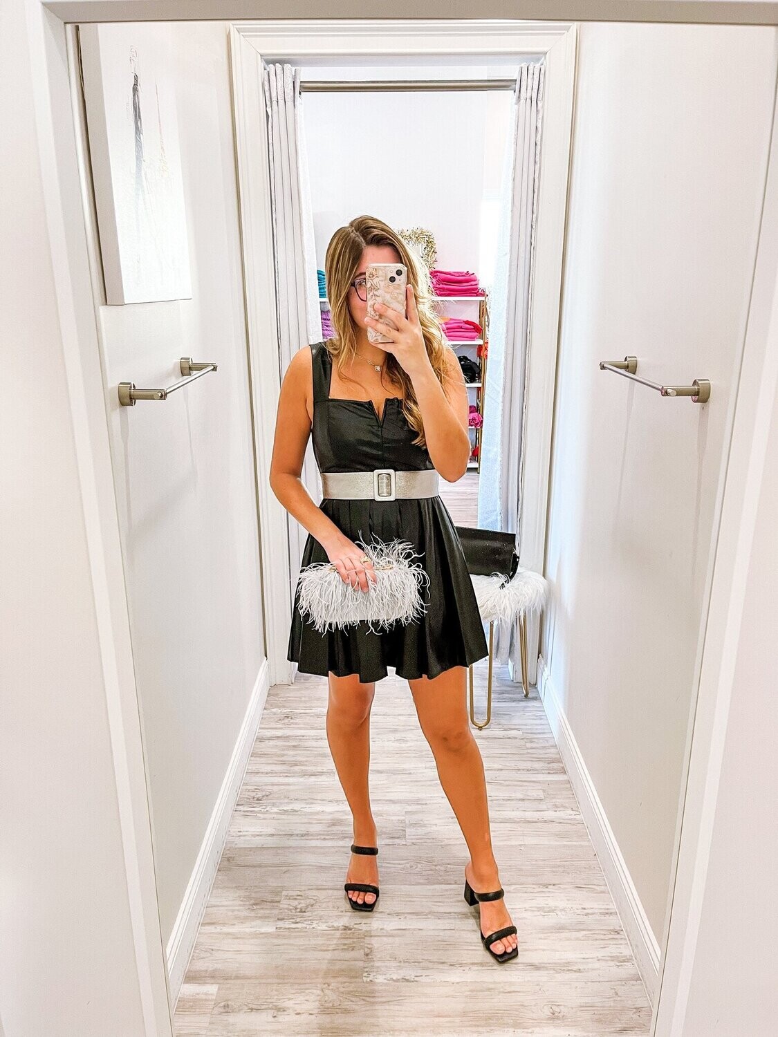 Pleated Pleather Dress - Black