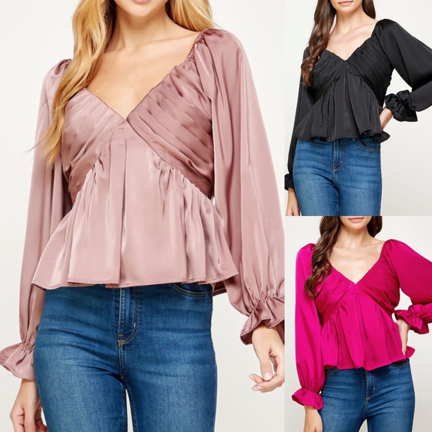 Pleated Detail Satin Top