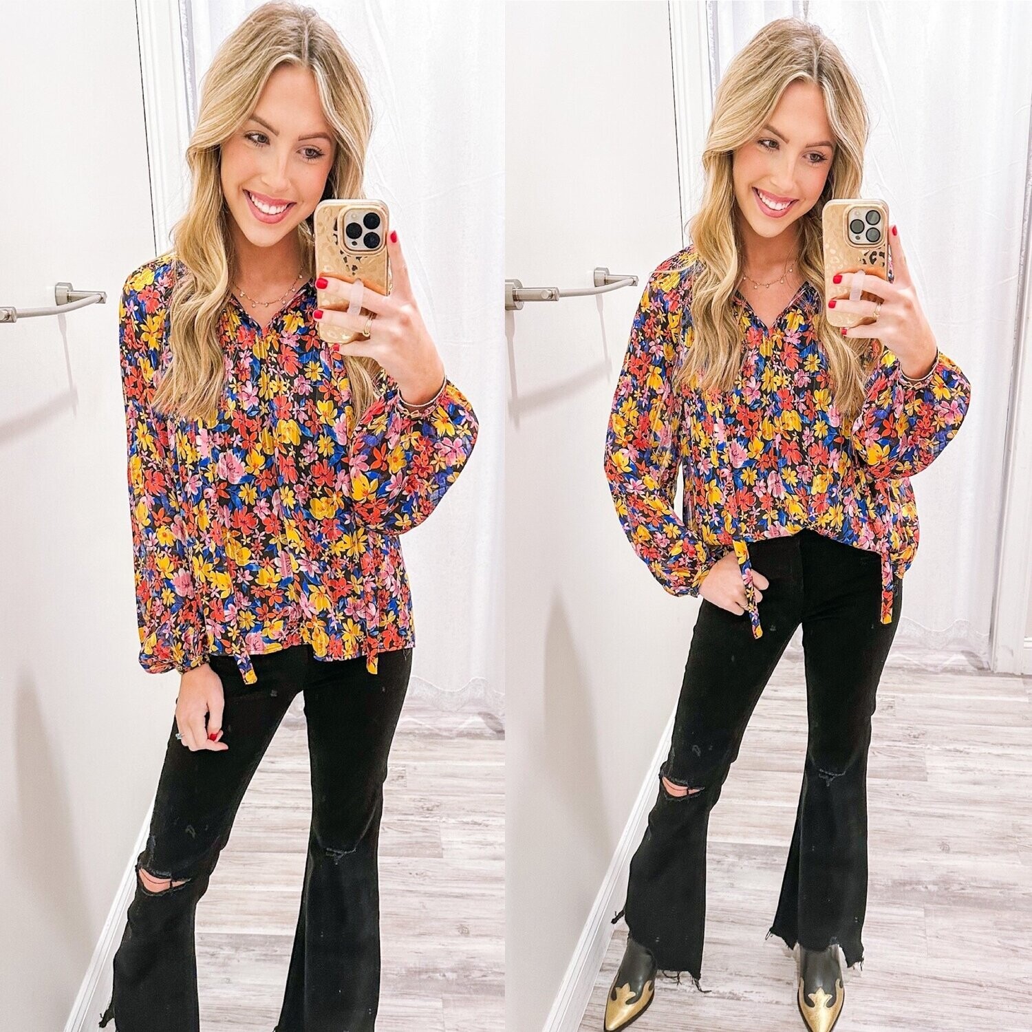 Floral Blouse Top - Black