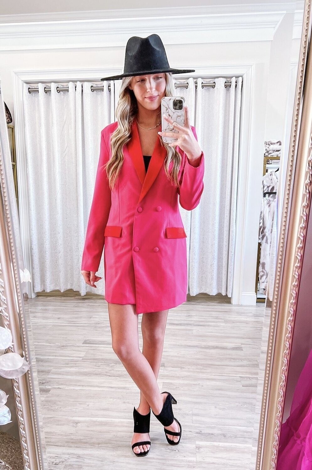 Color Block Blazer - Fuchsia/Red