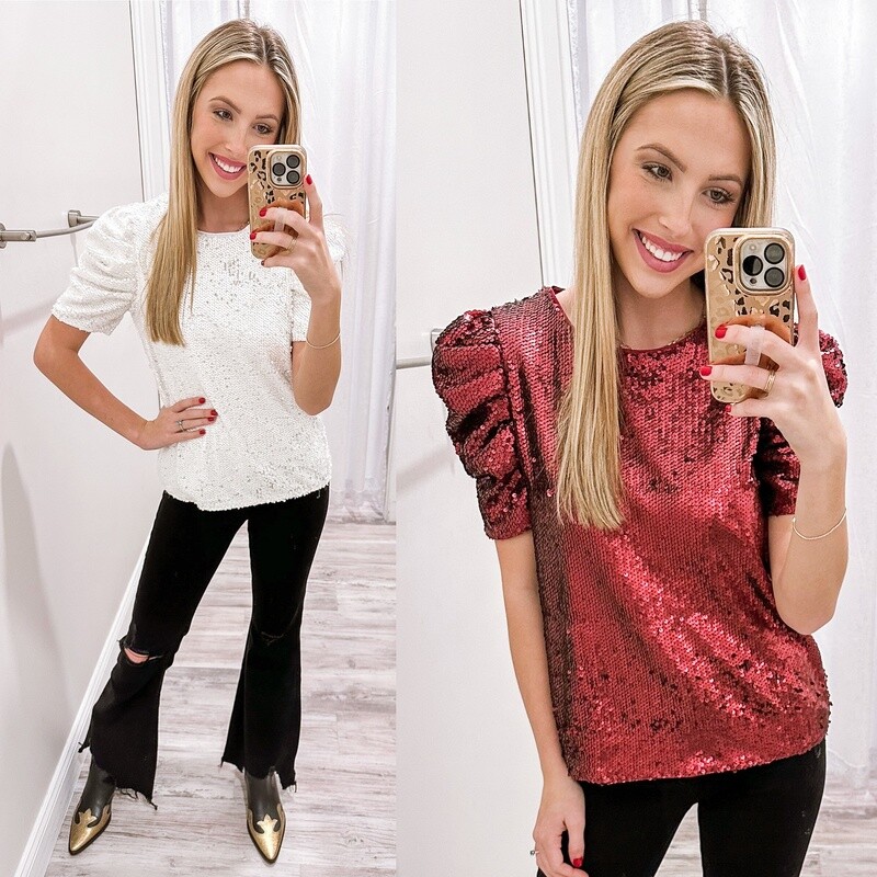 Puff Sleeves Sequin Top