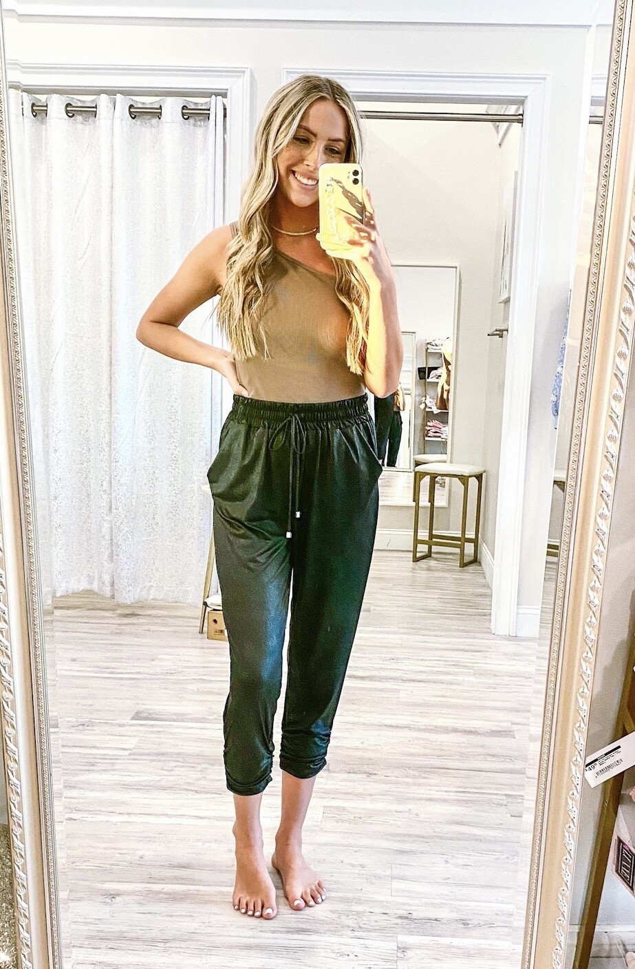Milena Pleather Ruched Bottom Joggers - Black