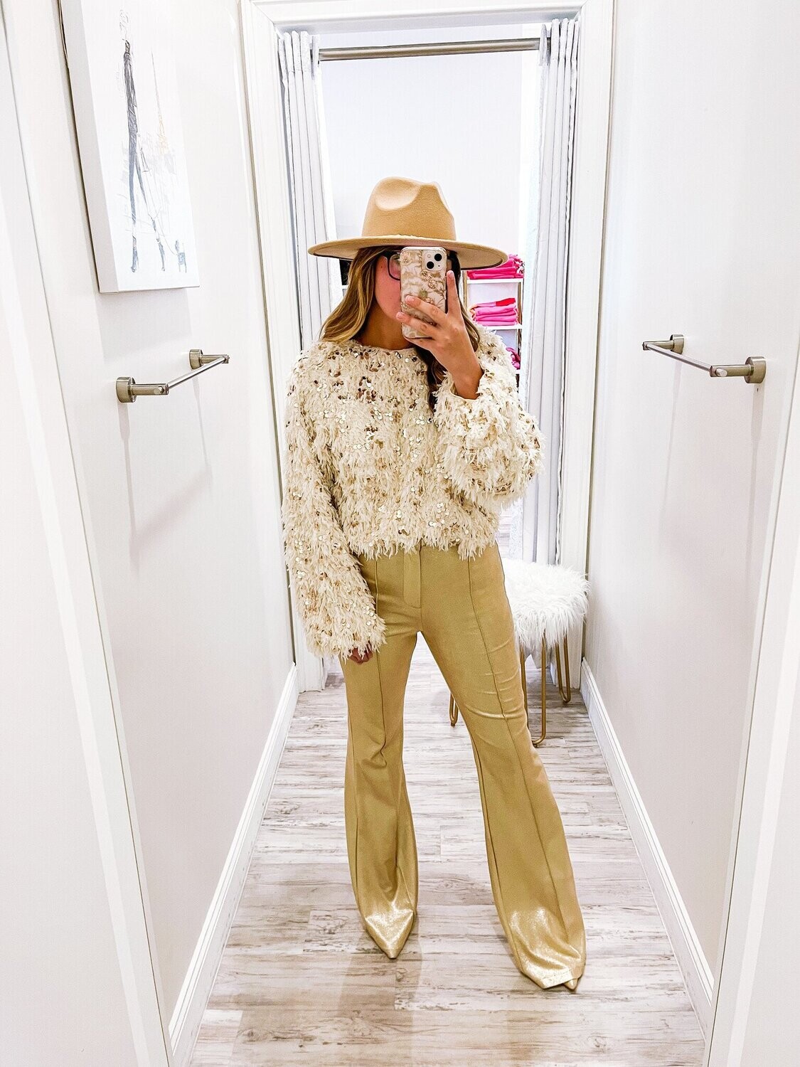 Shimmer Bell Bottom Pants - Gold