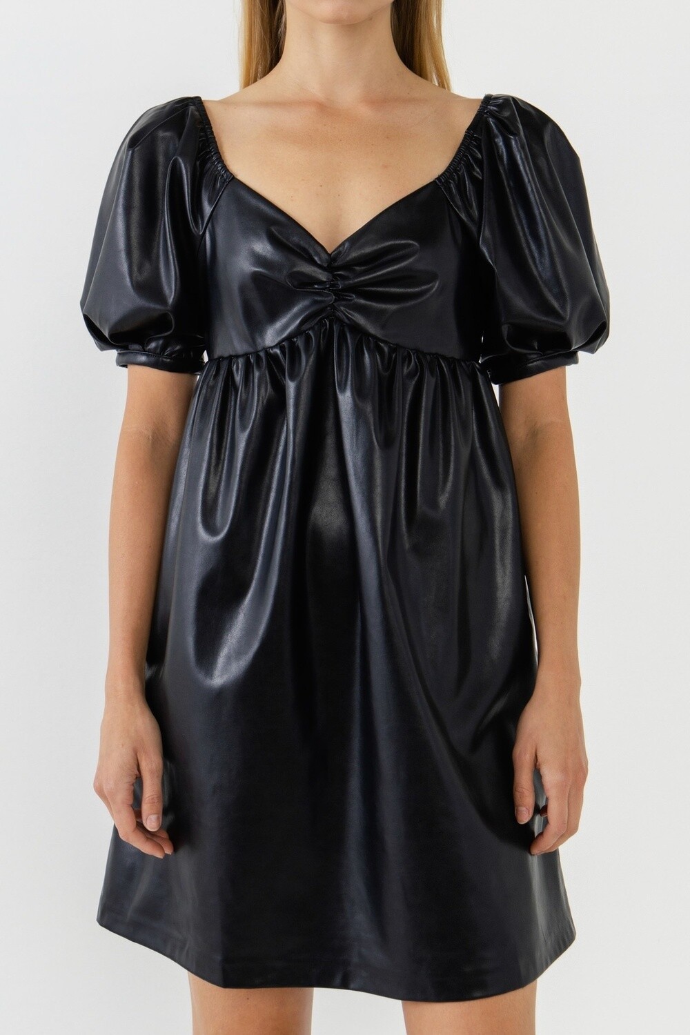Sweetheart Neckline Pleather Dress - Black