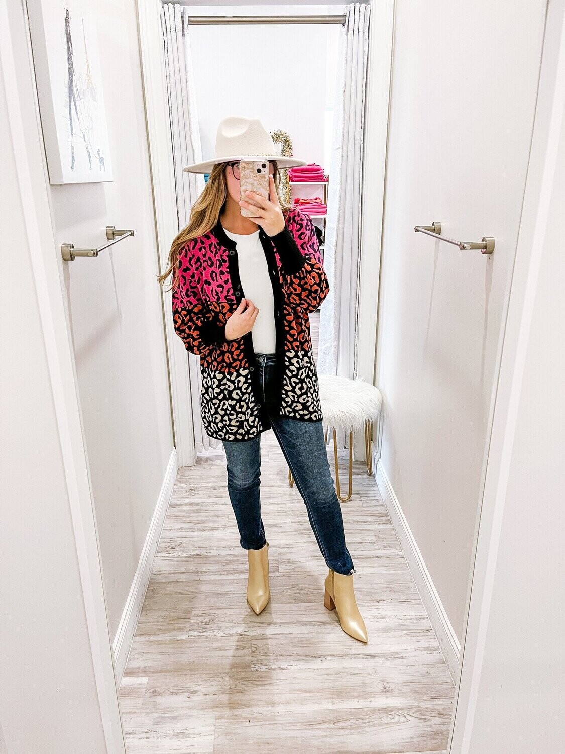 Color Leopard Cardigan - Black/Hot Pink