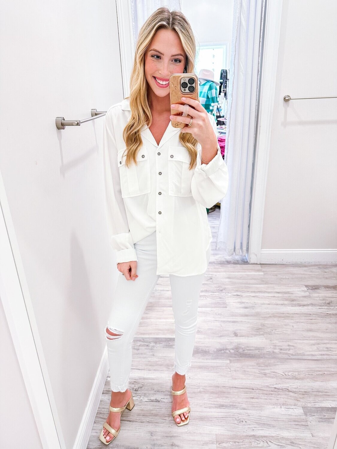 Jumbo Pockets Oversized Button Down Shirt - White