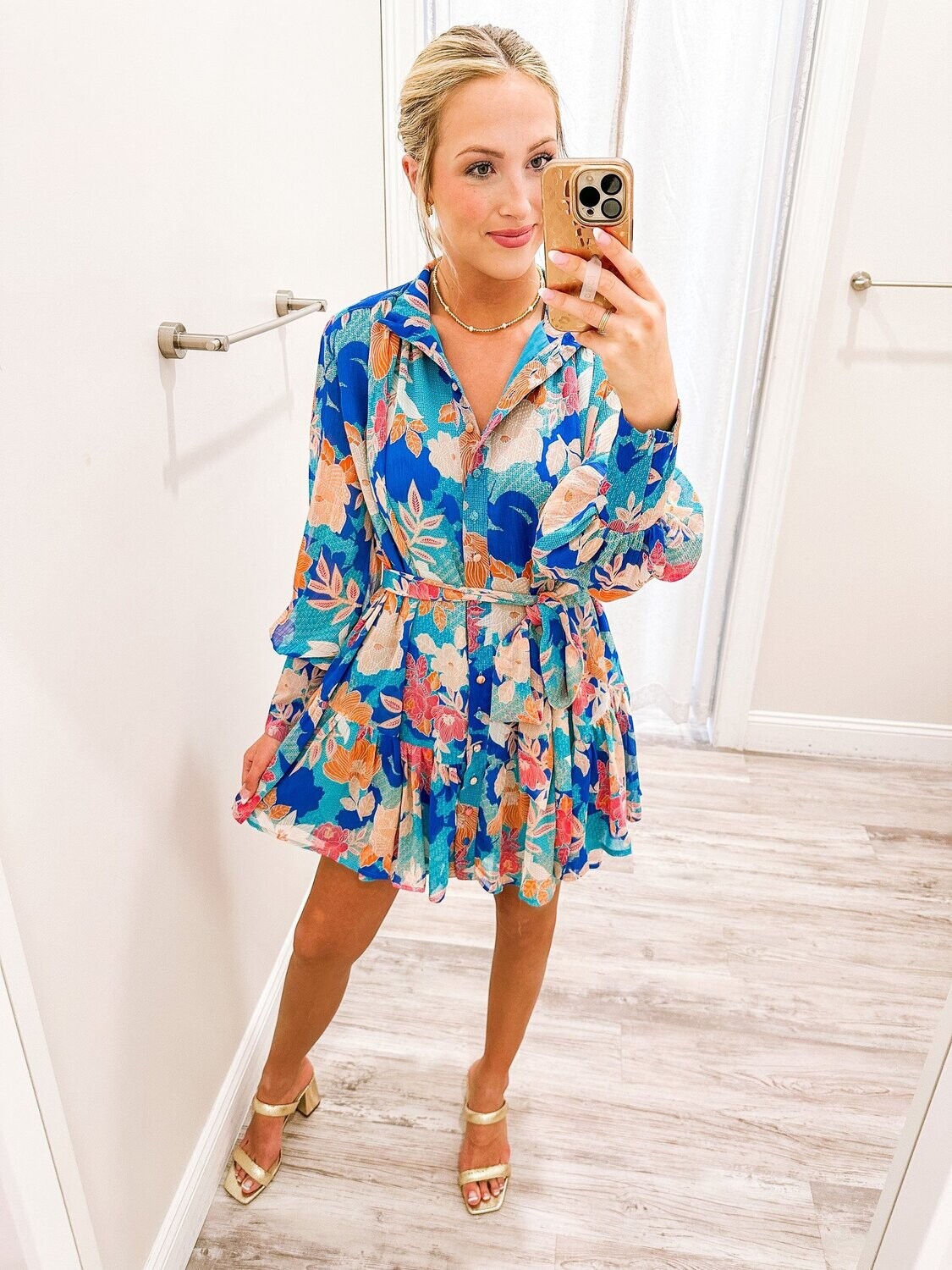 Floral Button Down Dress - Blue
