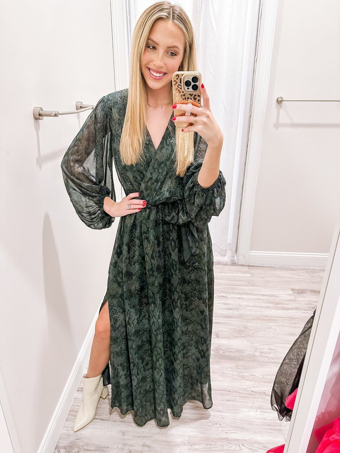 Snake Skin Maxi Dress - Hunter Green