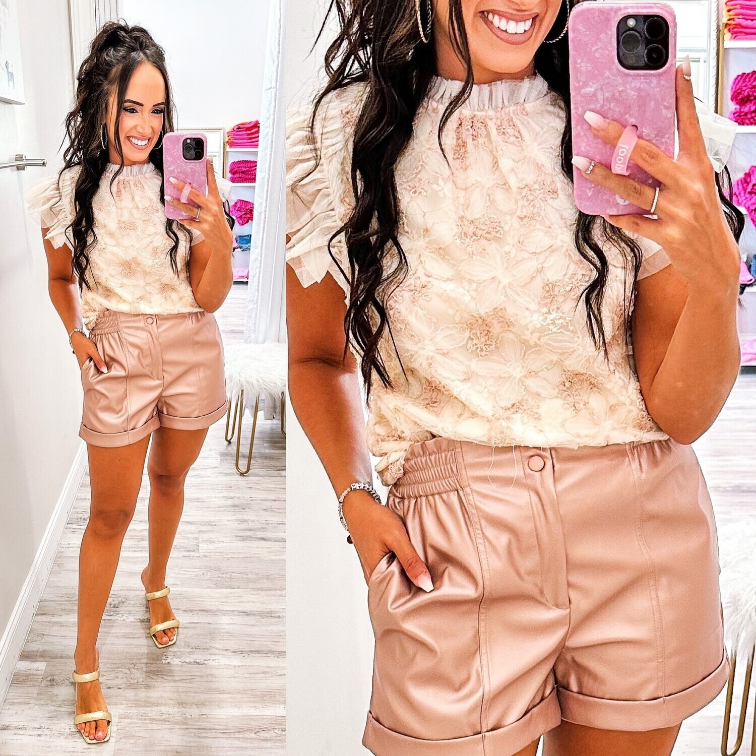 Sequin Floral Top - Cream
