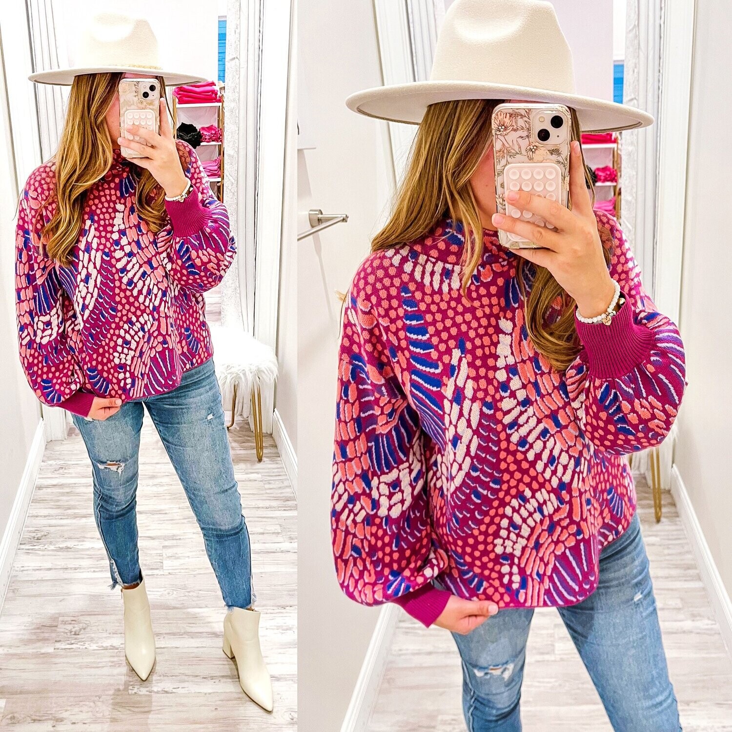 Abstract Mock Neck Sweater - Orchid