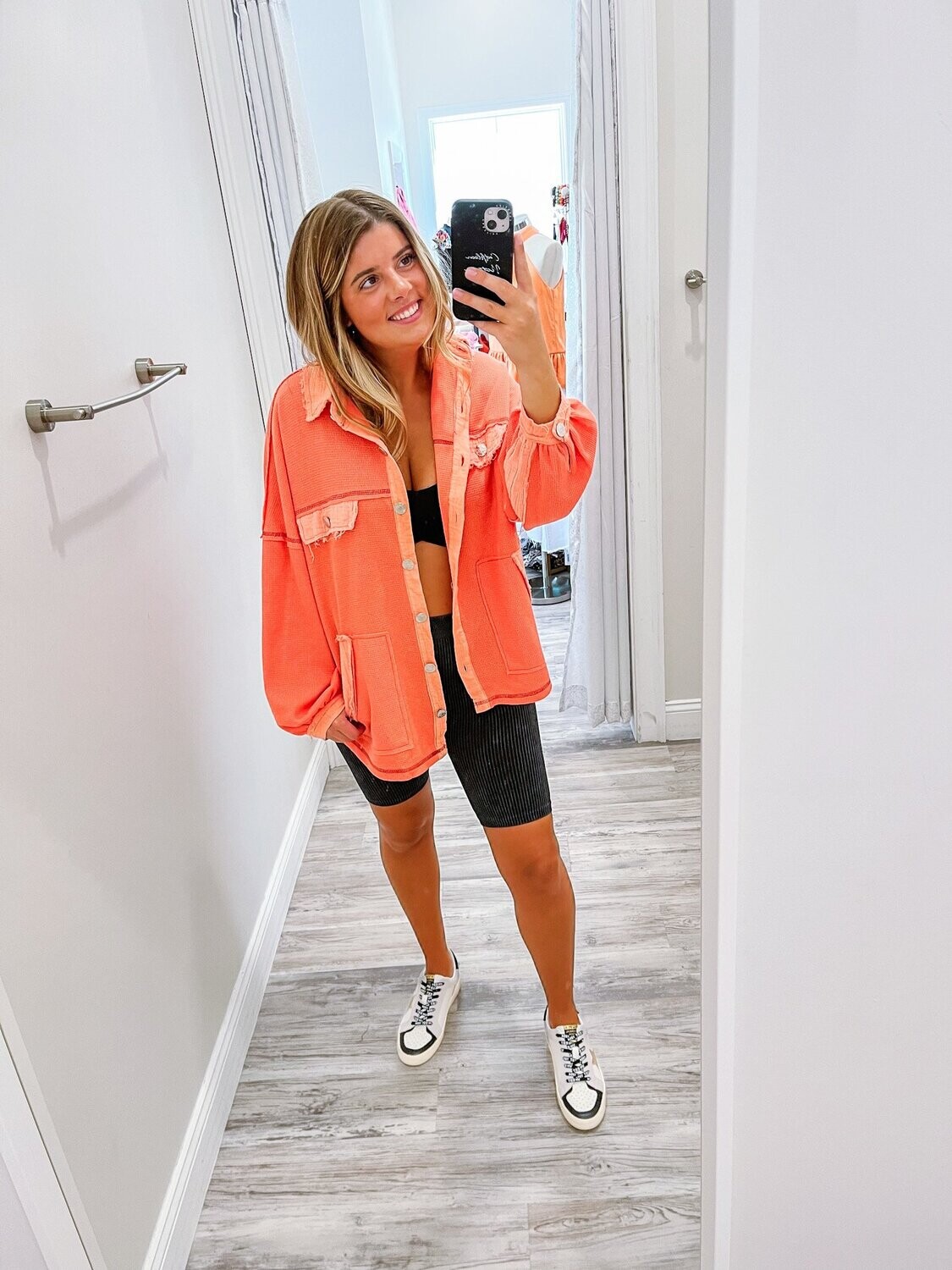 Jumbo Pockets Thermal Shacket - Coral