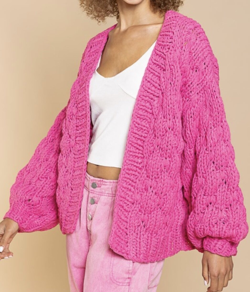 Chunky Sweater Cardigan - Barbie Pink