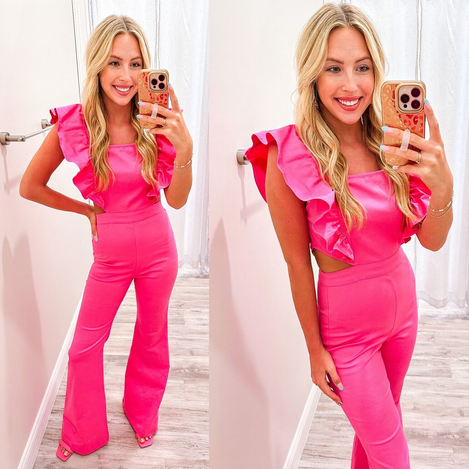 Cut Out Sides Denim Jumpsuit - Pink
