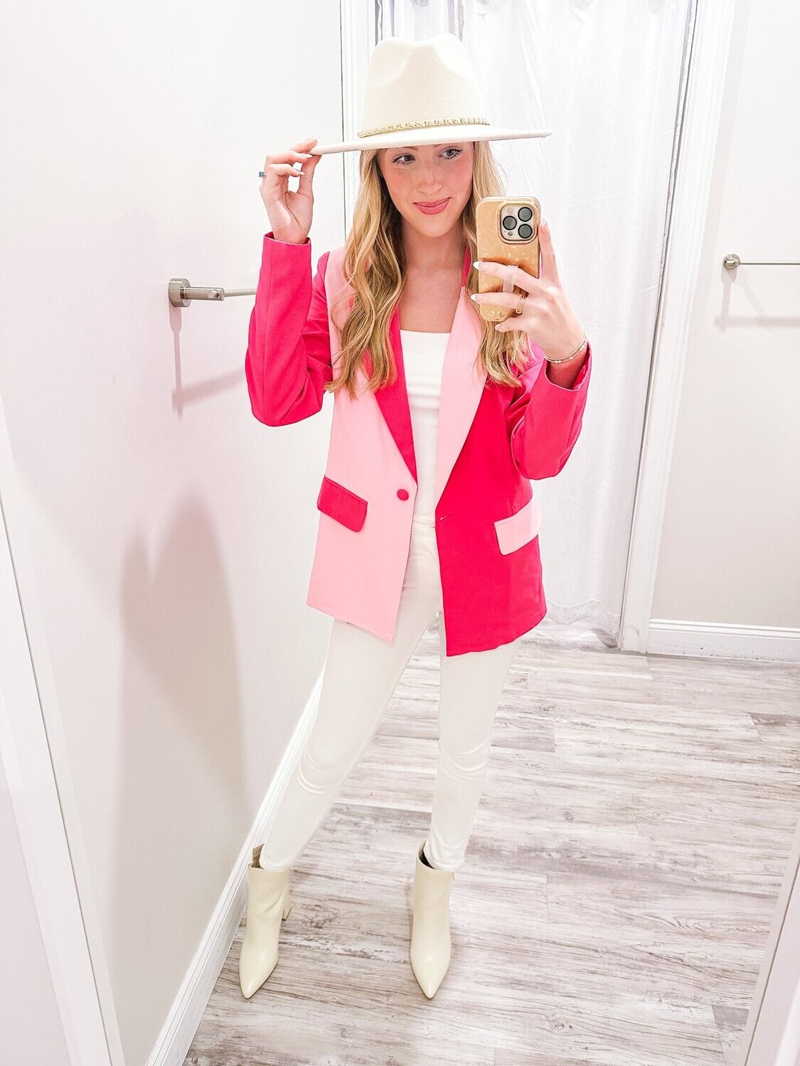 Color Block Boyfriend Blazer - Fuchsia/Pink