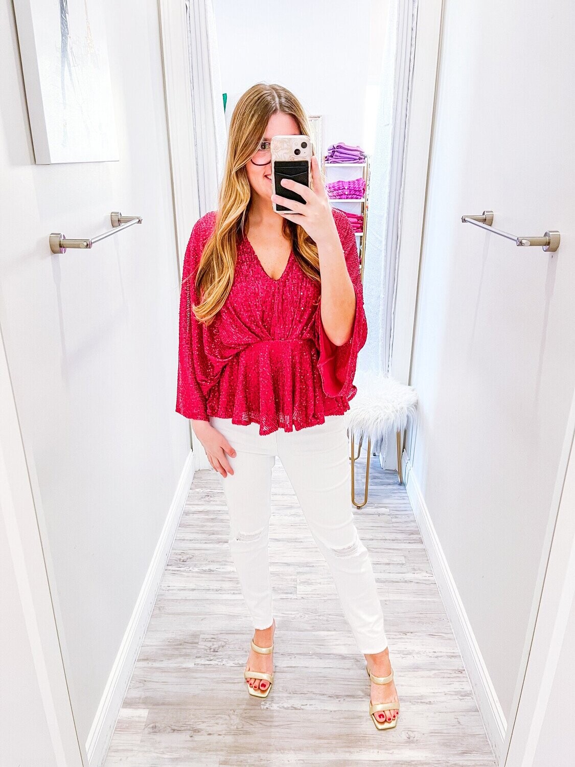 Sequin Kimono Top - Fuchsia