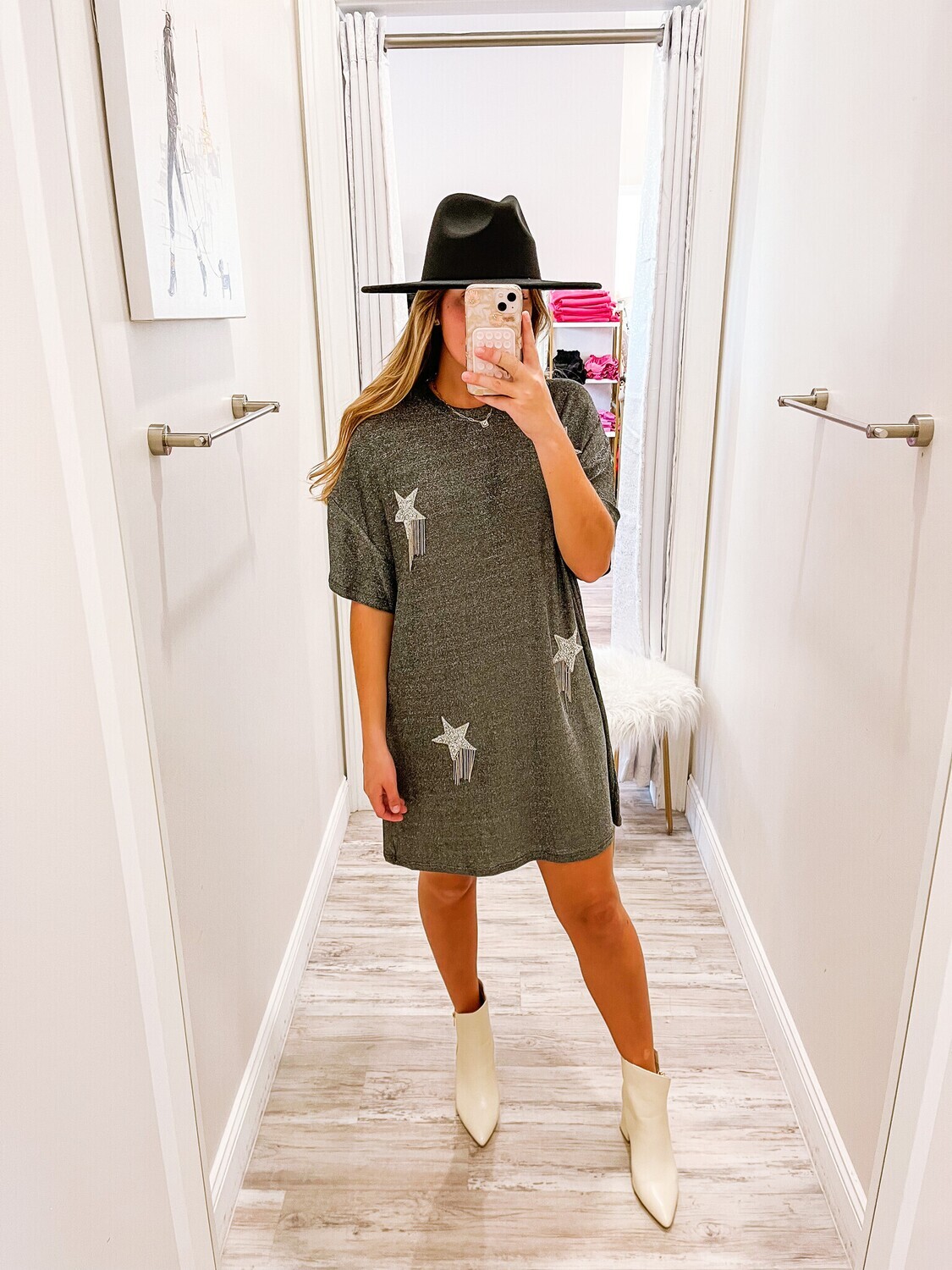 Rhinestone Tassel Star Lurex Dress - Black