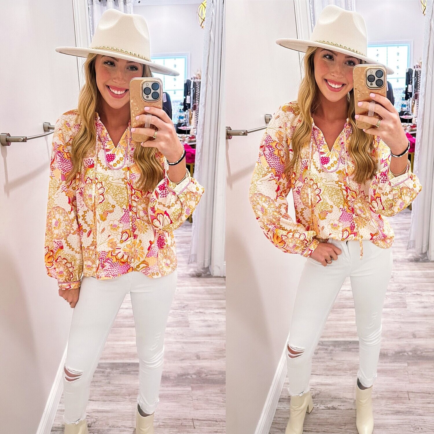 Contrast Pipe Floral Top - Lilac